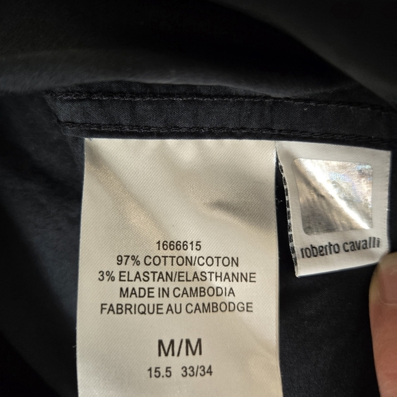 Roberto Cavalli Men’s Dress Shirt Black Long Sleeve Button Front Size M - Picture 10 of 11